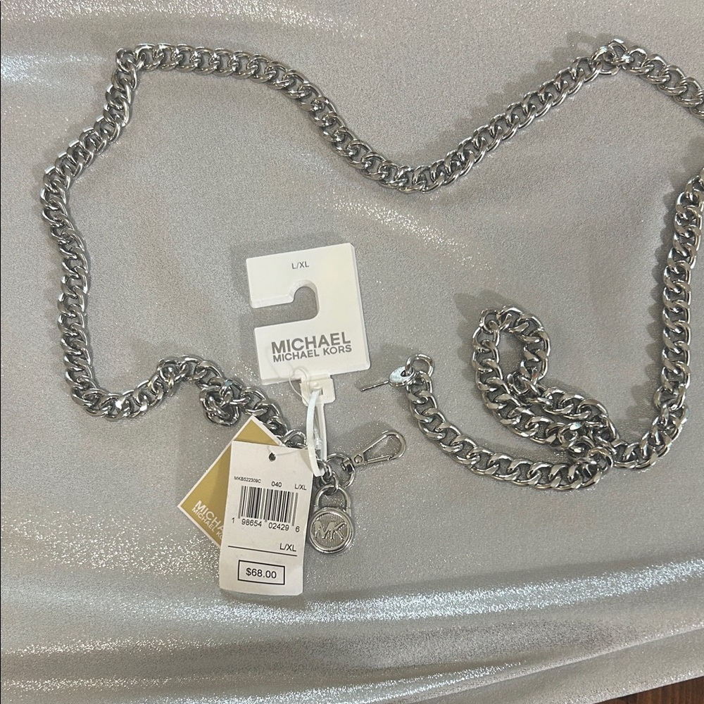 Michael Kors Metallic Adjustable Silver Chain Belt L/XL ( 4 “ long)
